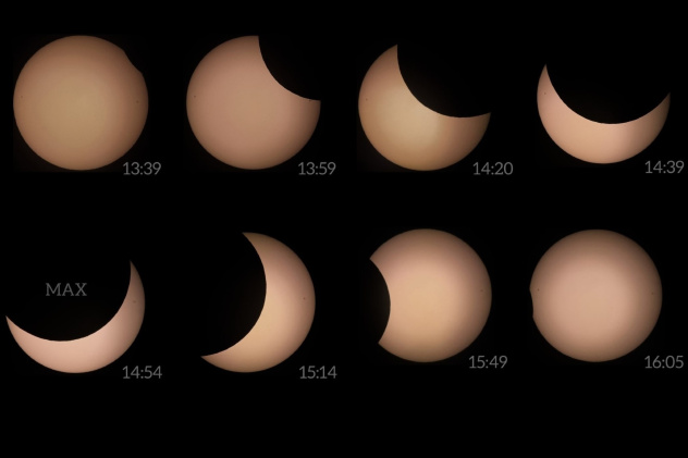 Вид затмения в разные моменты времени в Саратове Вид затмения в разные моменты времени в Саратове