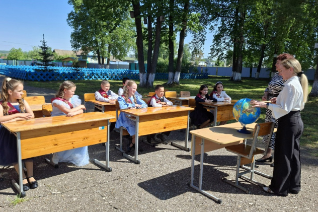 Урок географии на открытом воздухе с использованием глобуса