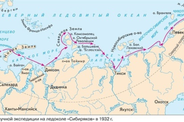Карта маршрута полярной экспедиции