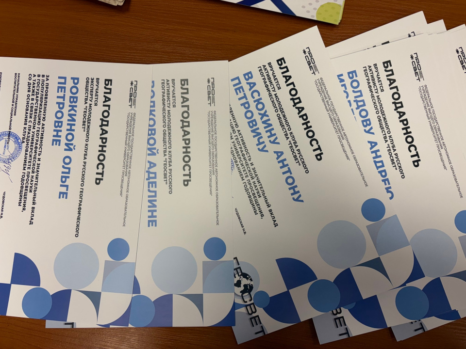 Благодарности участникам Молодёжного Клуба