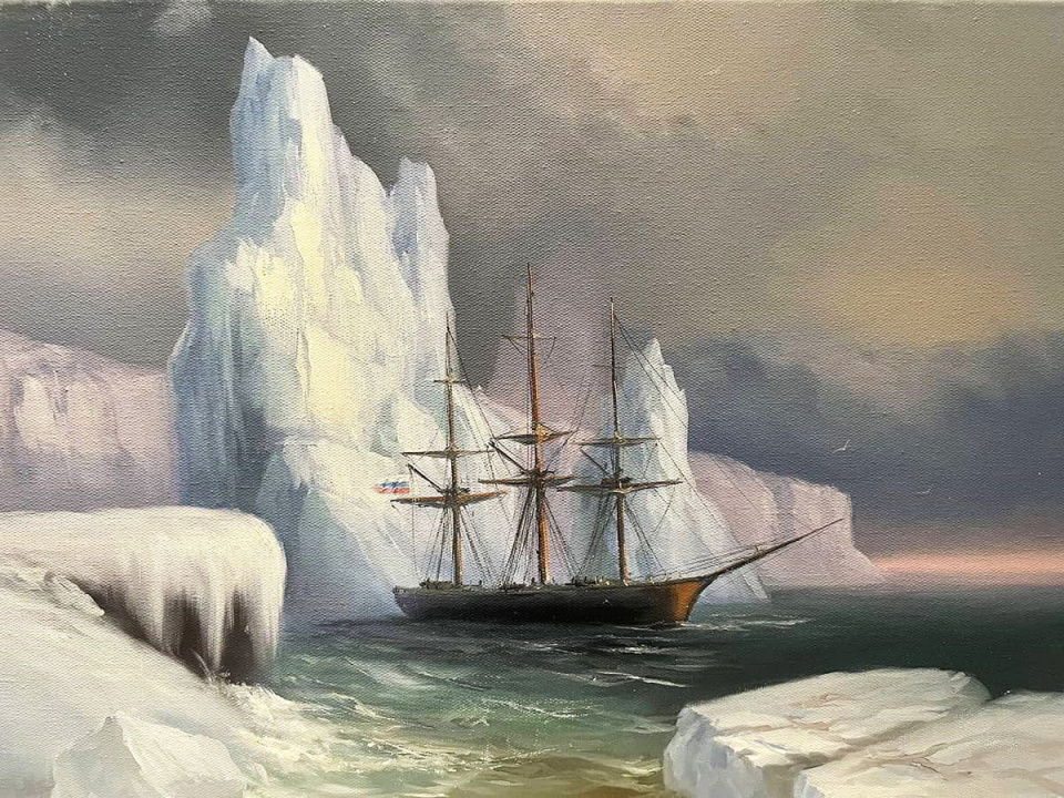 Картина «Ледяные горы» И.К. Айвазовского, написанная в 1870 году по воспоминаниям Михаила Лазарева