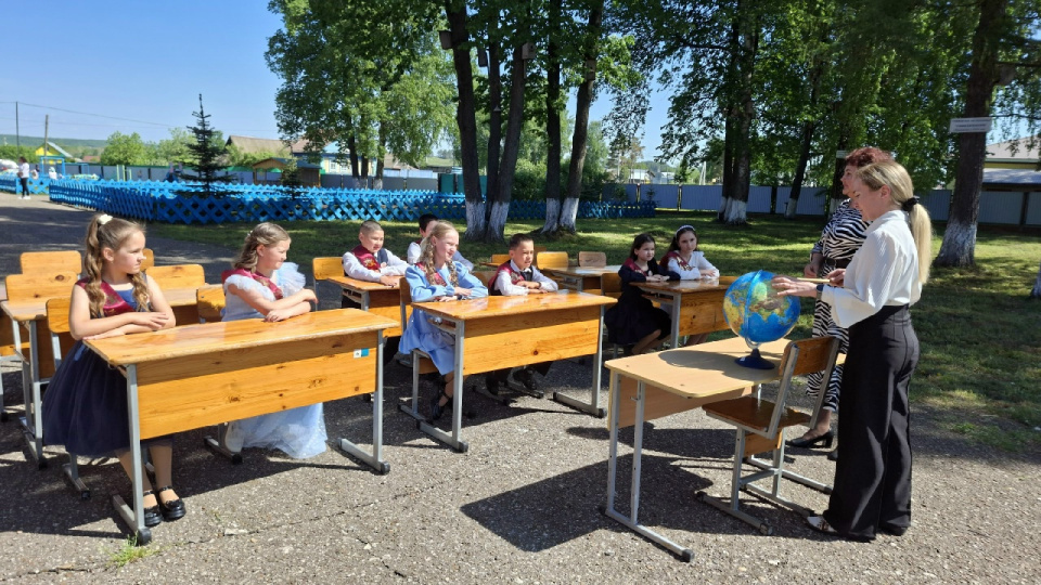 Урок географии на открытом воздухе с использованием глобуса